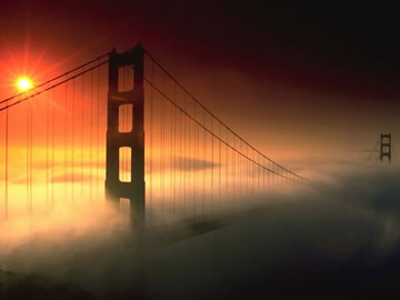 sunset image of golden gate bridge